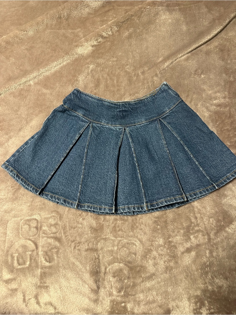 Denim Pleated Mini Skirt - Blue